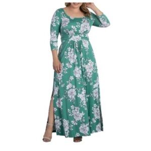 Kiyonna Green Floral Long Sleeve Dress size 1X